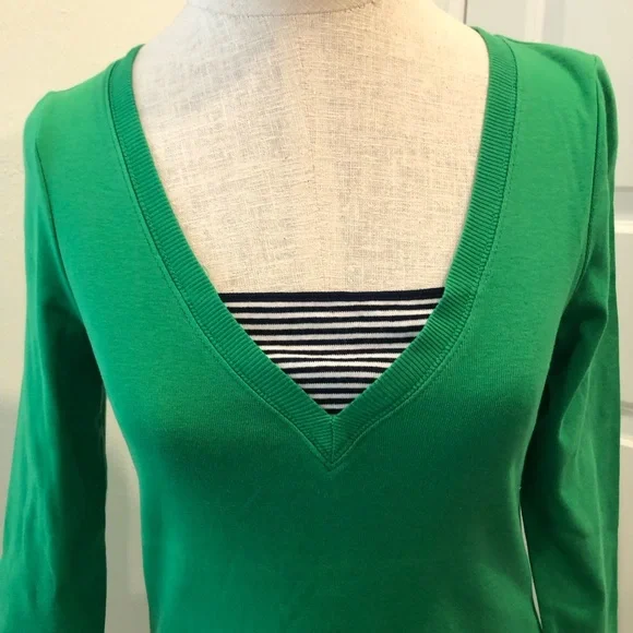 Ralph Lauren Green V-Neck Top with Striped Details - Picture 4 of 6